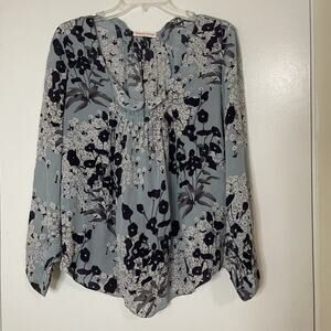 REBECCA TAYLOR blue floral chiffon silk long sleeve blouse top size 4